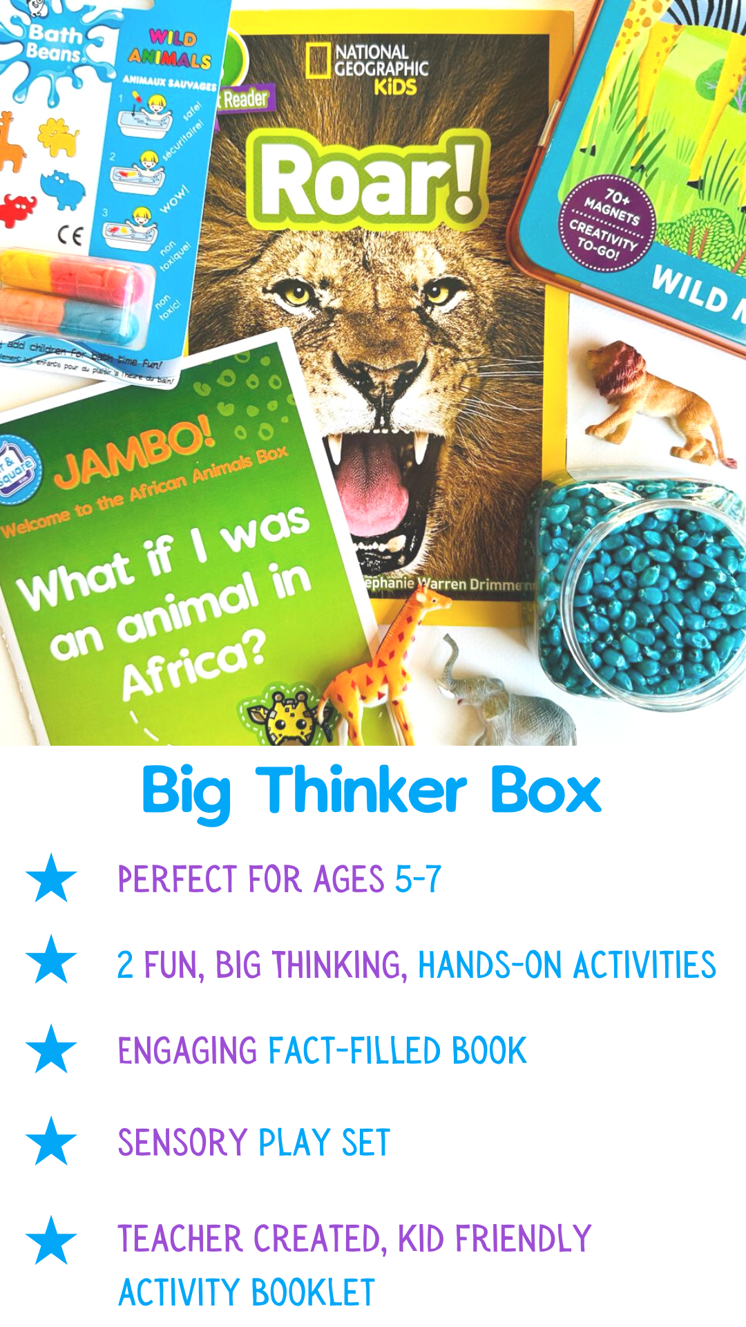 Big Thinker Box: Perfect for ages 5-7. 2 fun, big thinking, hands-on activities. Sensory play set. Teacher created, kid friendly activity book. 